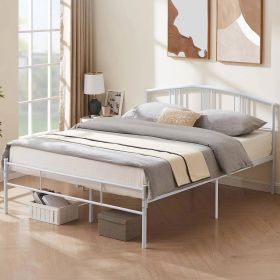 White Metal Platform Bed Frame with Arched Headboard (size: TWIN)
