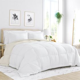 Microfiber Reversible Comforter Set (Color: White And Cream, Option: 3 Pc, size: King/Cal King)