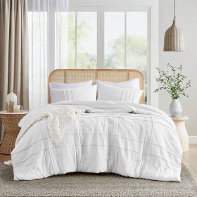 Microfiber Pleated Soft Washed Comforter Set White (size: KING)