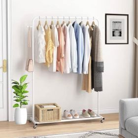 Modern Garment Rack Clothes Hanging Rod with Lockable Wheels (Color: White)